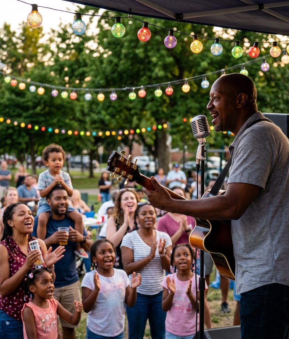 JamaicaBob performing at an outdoor community concert